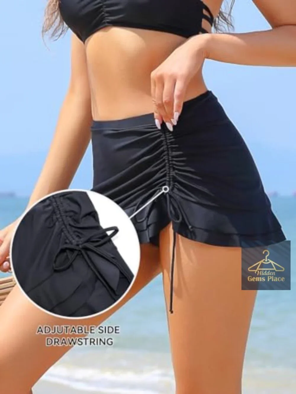 High Waisted Swim Skirt Bottoms with Ruffle Hem and Built-in Brief